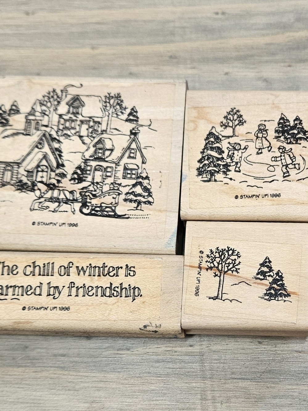 Stampin' Up! Winter Village Rubber Stamp Set - "Chill Of Winter" Q Natural Wood